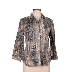 Lauren Ralph Lauren Animal Print Button-Down Shirt L 100% Cotton 3/4 Sleeve Prep